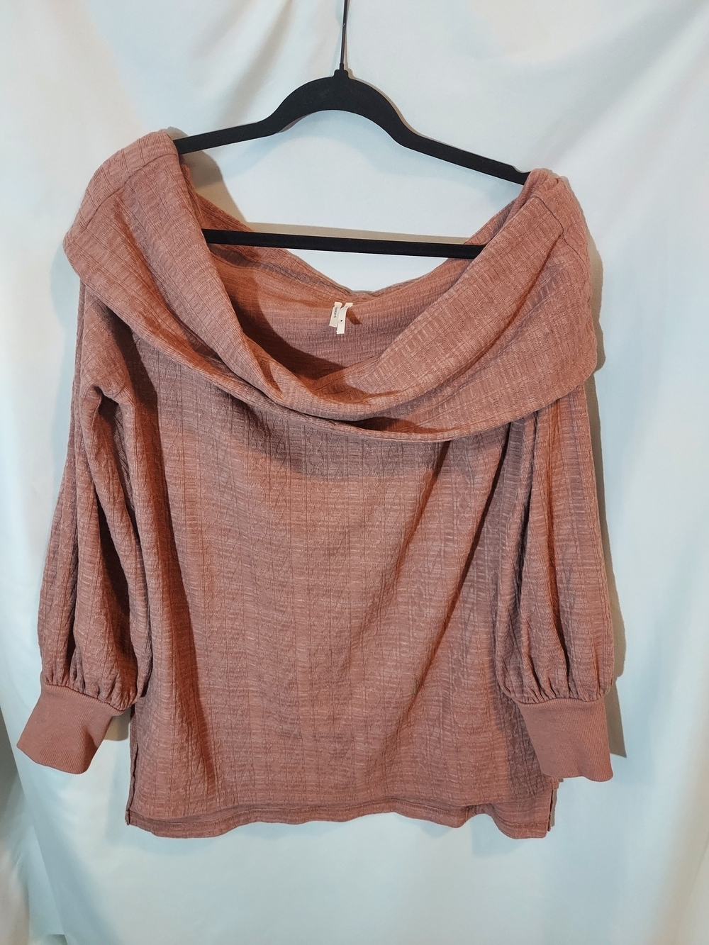 Anthropologie Paloma Tunic Sweater Mauve Rose Off Shoulder Cowl Balloon Sleeve M